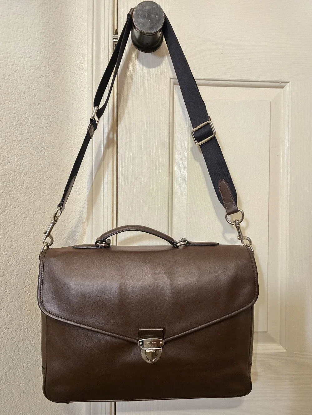 Coach F72070 Perry Flap Black Briefcase/Laptop Bag With Slide Lock Closure